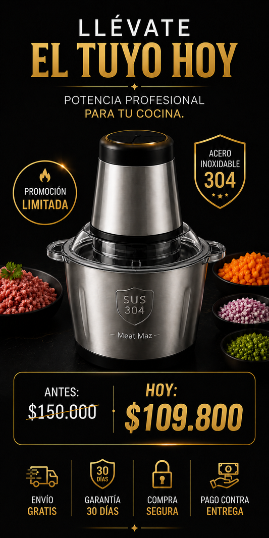 Picador Eléctrico de Acero Inoxidable 2 Litros – 4 Cuchillas, Multifunción y ¡PROMO! de descuento.
